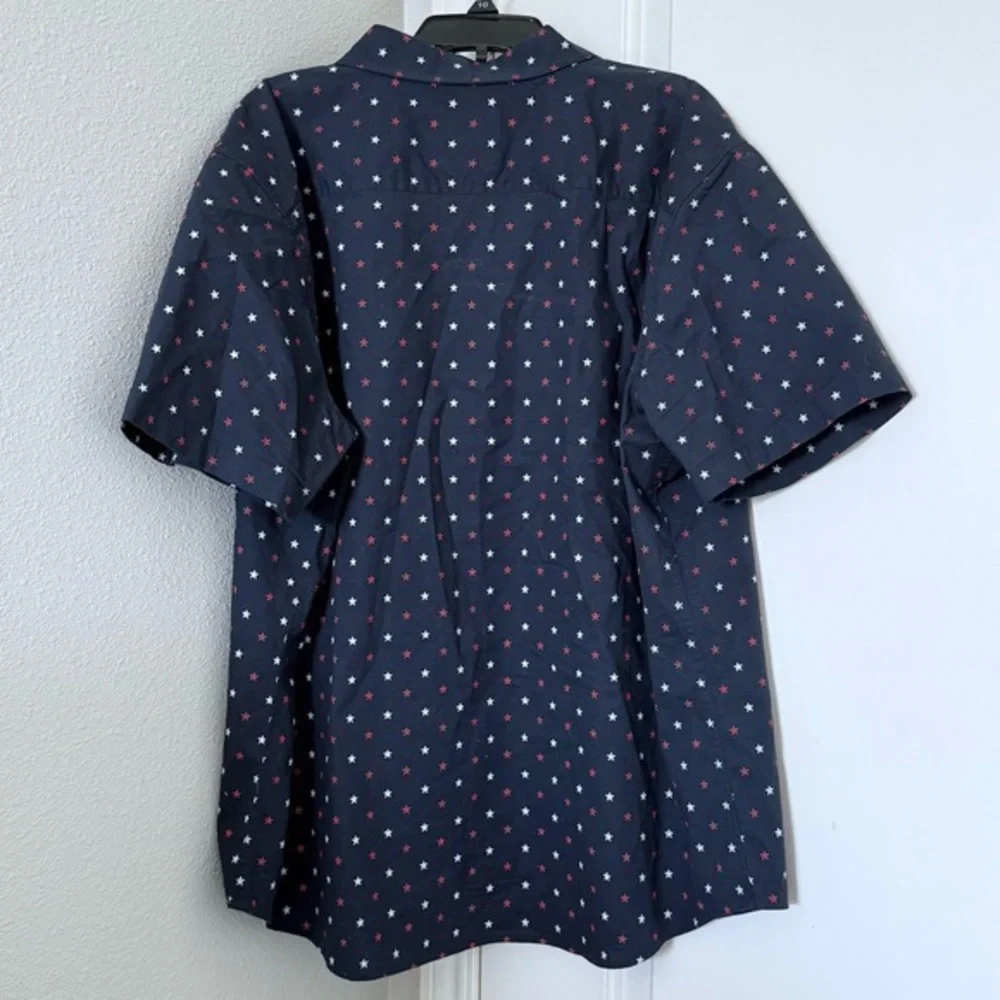 Star Print Short Sleeve Button-Down Shirt Goodfellow & Co Heathered Navy Blue